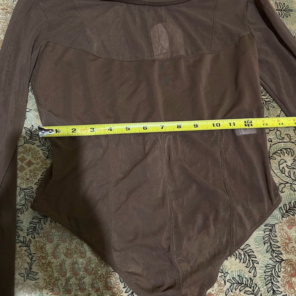 Meshki Chocolate Color Tarna Long Sleeve Mesh Bodysuit Size Large - Picture 8 of 8
